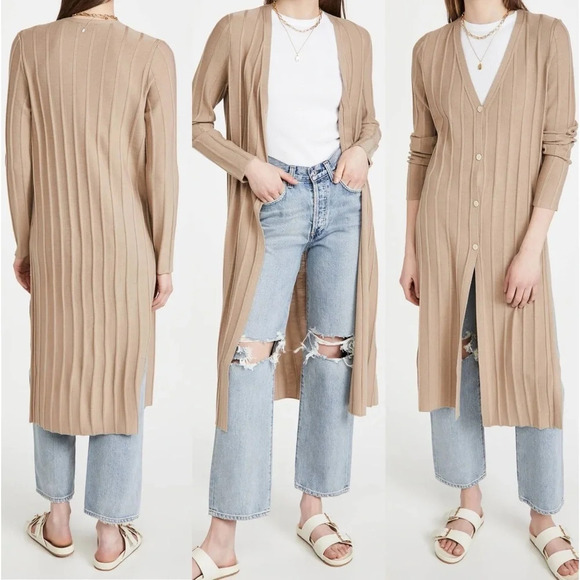 THEORY Wide Rib  Cardigan - Tan NWT - Picture 4 of 5